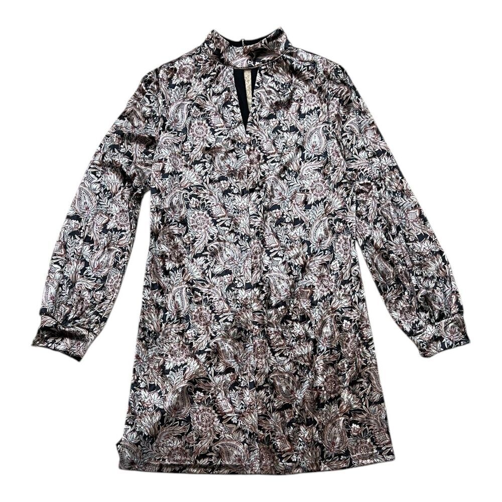 Melloday Silver Velour Paisley Mini Shift Dress S